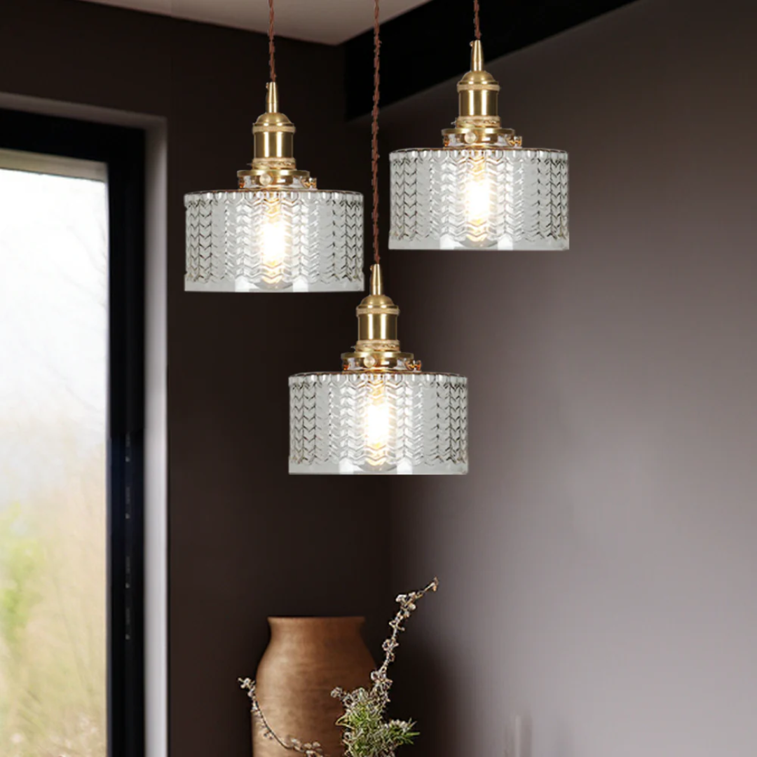 Adjustable Drop Ceiling Light with Textured Glass Shade E27 Socket for Kitchen Island Dining Room Counter Breakfast Bar Scandinavian Modern