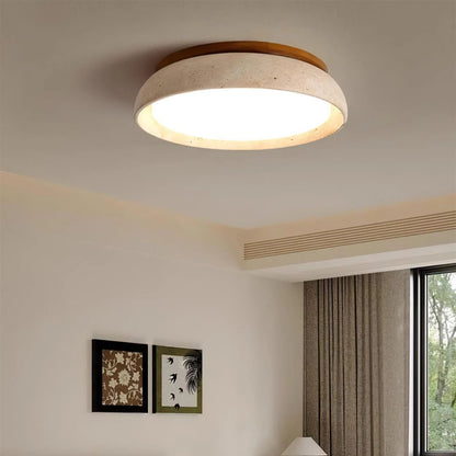 Flush Mount LED Light Fixture Stone Wood Acrylic Warm Glow for Bedroom Living Room Hallway Low Profile Modern Minimalist Scandinavian Japand