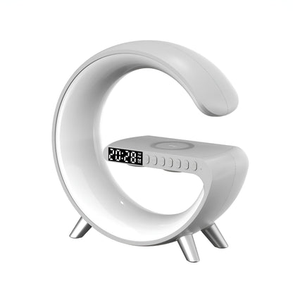 Réveil numérique LED pour table de nuit avec chargeur de téléphone sans fil Qi et haut-parleur Bluetooth pour chambre à coucher 10 po