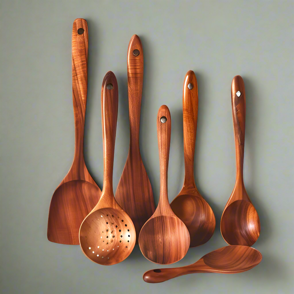 Kitchen Spoon Set Made of Teak Wood | Safe for Non-Stick Cookware