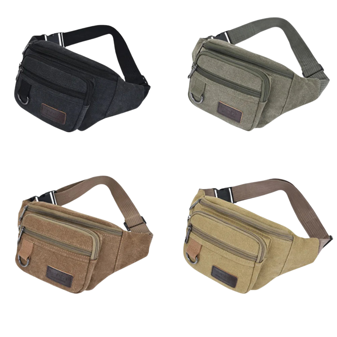 Heavy-Duty Canvas Belt Bag with Multiple Compartments for Travel & Outdoor