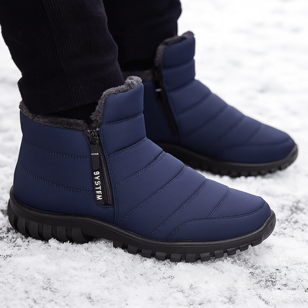 Men's Waterproof Winter Boots with Side Zipper – Insulated Snow Boots for Cold Weather