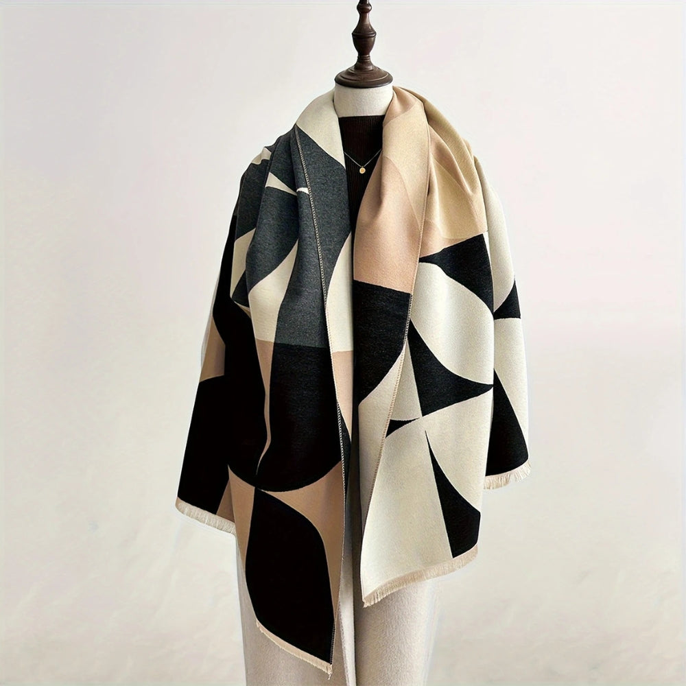 Reversible Geometric Poncho Scarf for Women – Soft Microfiber Winter Wrap, Two-Tone Color Block Design, Machine Washable
