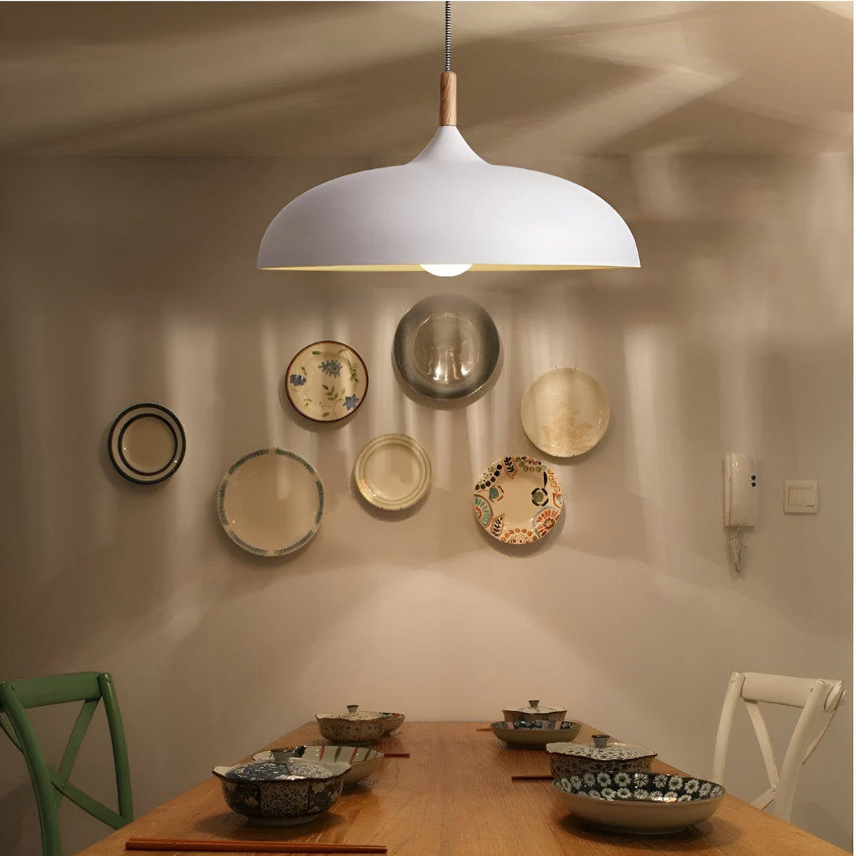 Wood and Iron Drop Light 14-24 Inches Diameter for Kitchen Island Dining Table Modern Minimalist Fixture E27 Socket Cord Height Adjustable