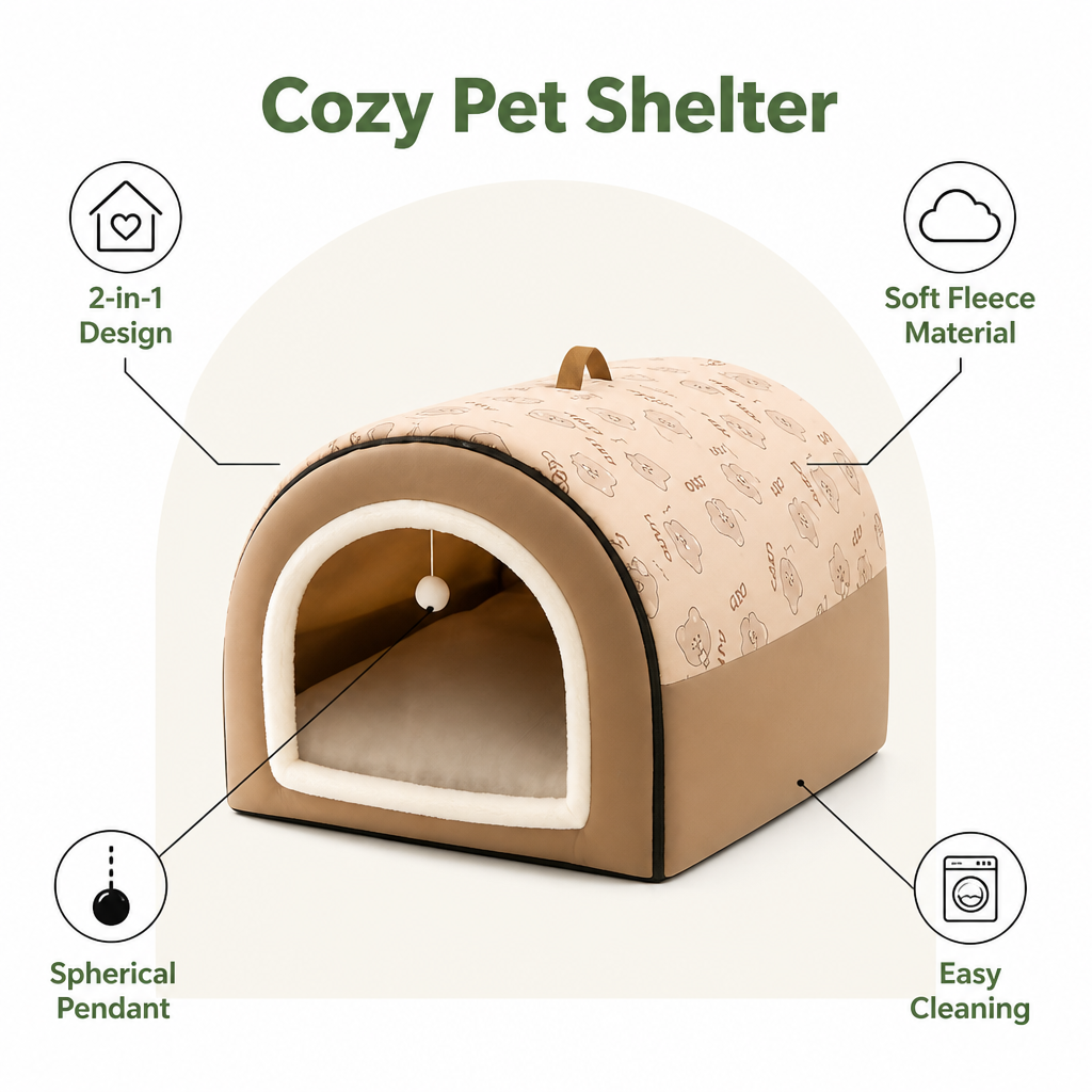 Ortekor 2-In-1 Detachable Plush Fleece Pet House Bed