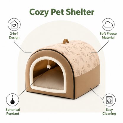 Ortekor 2-In-1 Detachable Plush Fleece Pet House Bed