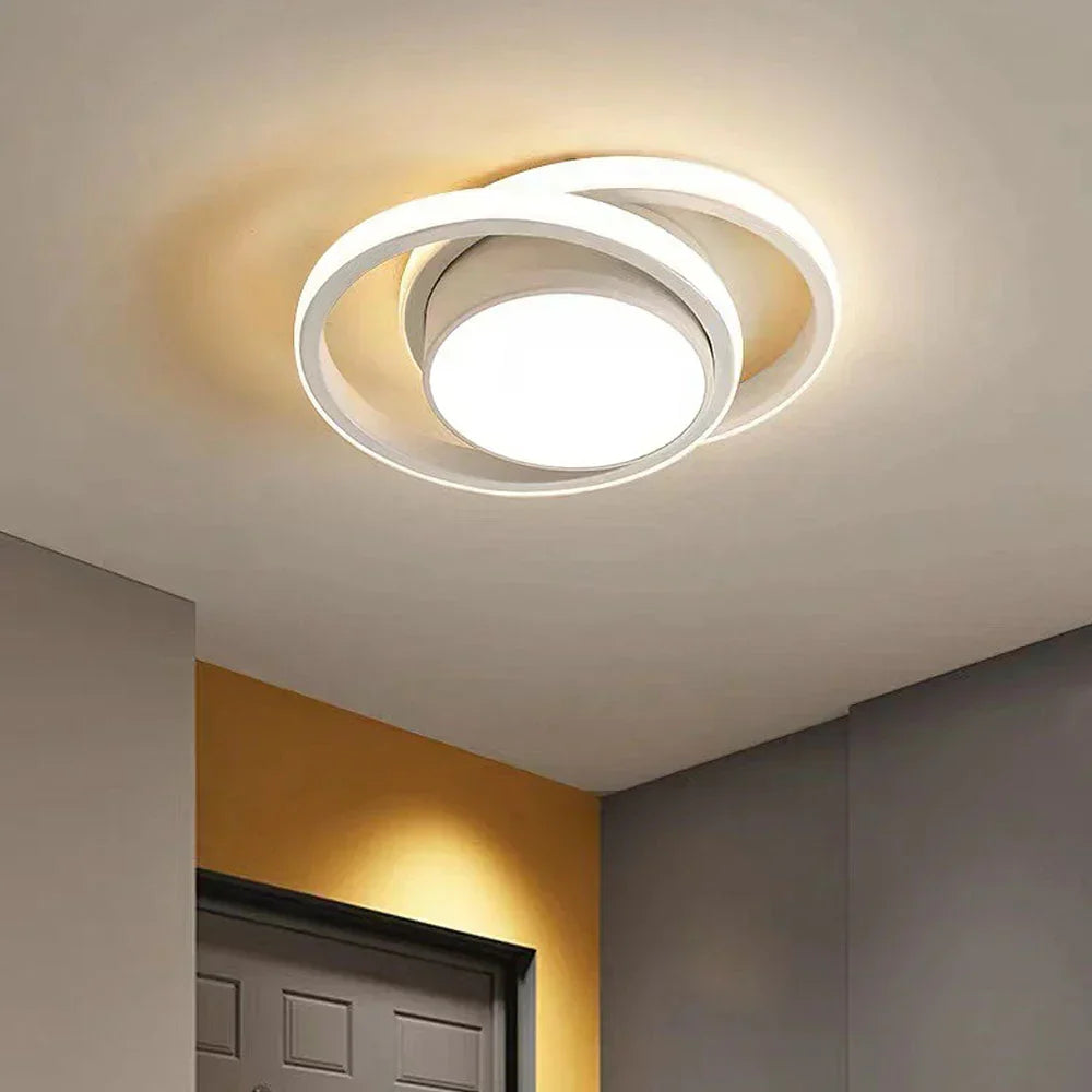 Dual-Loop LED Flush Mount Light Fixture Black Warm Glow for Entryways Contemporary Rooms Apartment Ceilings Low-Profile