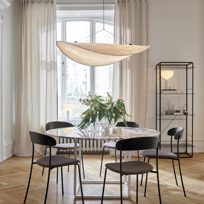 Woven Silk Shade Hanging Lamp White 16-31 in Adjustable Cord Warm Ambient Glow for Dining Room Bedroom Living Room Modern Minimalist Ceiling