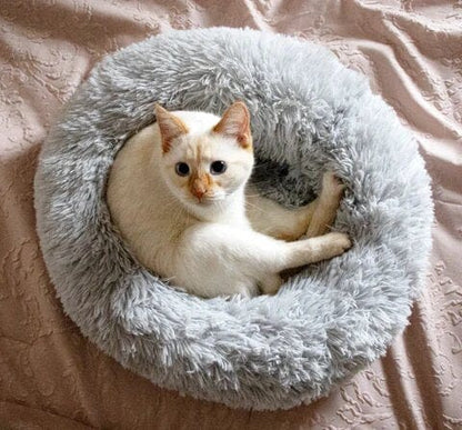 Round Plush Pet Bed with Raised Rim for Dogs & Cats | Anti-Anxiety Donut Cushion for Small Medium Large Pets | Machine Washable