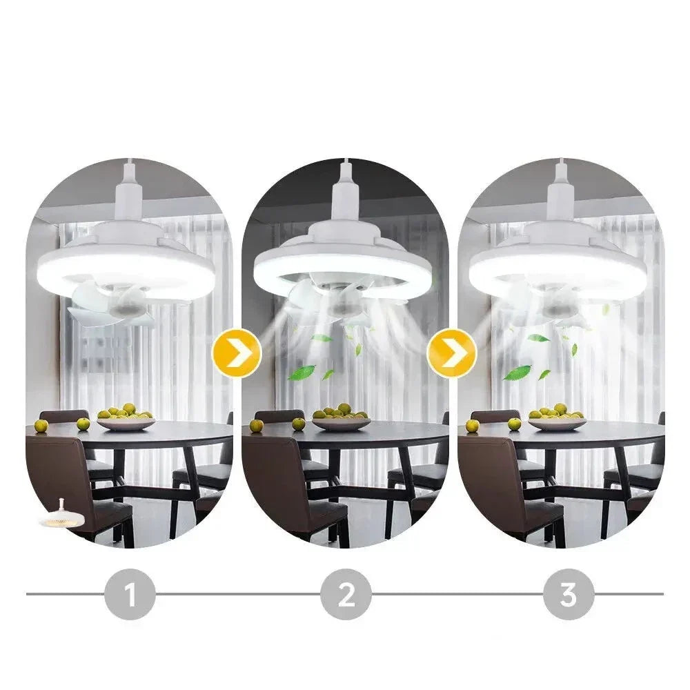 E27 Ceiling Fan Light with Remote, Adjustable Airflow & LED Dimming, 360° Rotation for Living Room, Bedroom