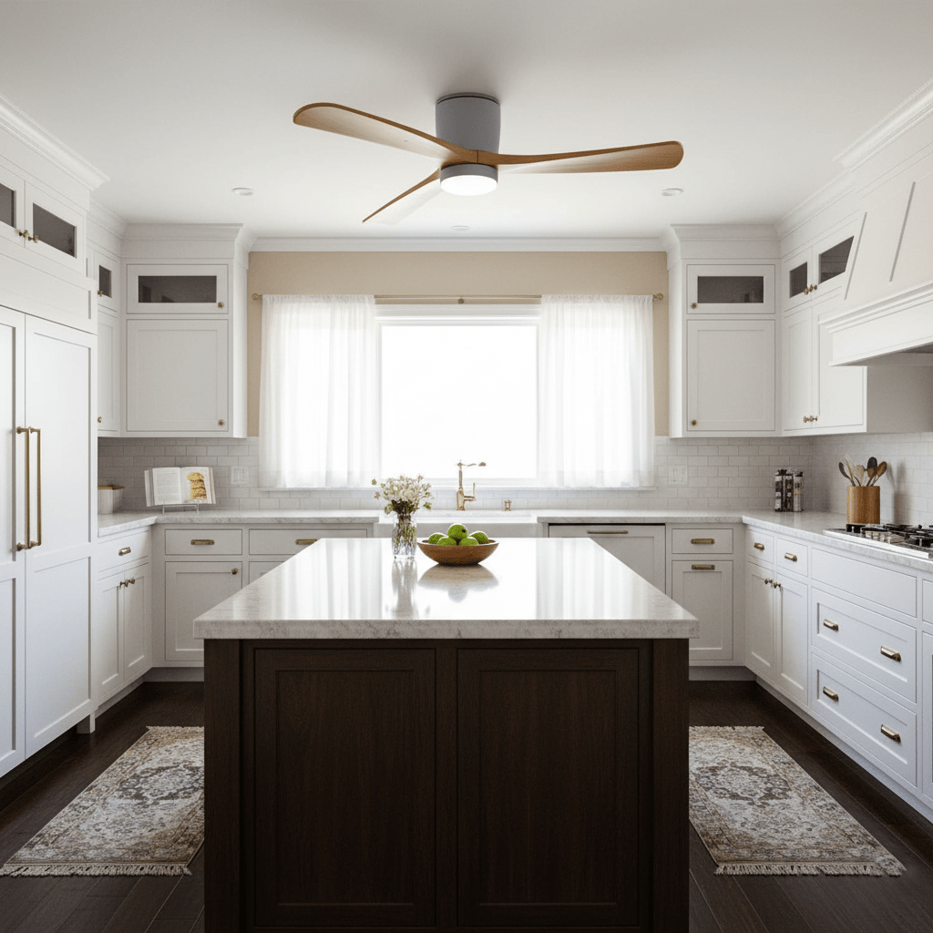 Wood Blade Ceiling Fan with Integrated LED Light and Remote Control for Bedroom Living Room Quiet DC Motor Airflow Year-Round Comfort Scandi