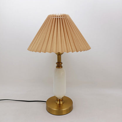 Pleated Bedside Lamp with Metal Base and Fabric Shade for Bedroom, Living Room & Study | E26 Socket
