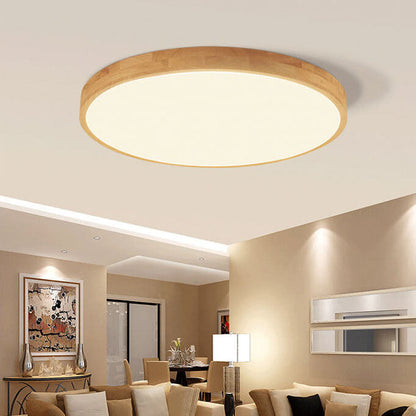 Round Wood Overhead Light Fixture with Adjustable Temperature Settings 12-24 Inch Low Profile for Bedroom Living Room Kitchen Dining Area Co