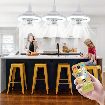 E27 Ceiling Fan Light with Remote, Adjustable Airflow & LED Dimming, 360° Rotation for Living Room, Bedroom