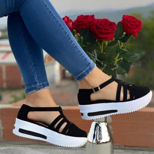 Sandales compensées pour femme avec soutien de la voûte plantaire en mousse à mémoire de forme pour un confort tout au long de la journée