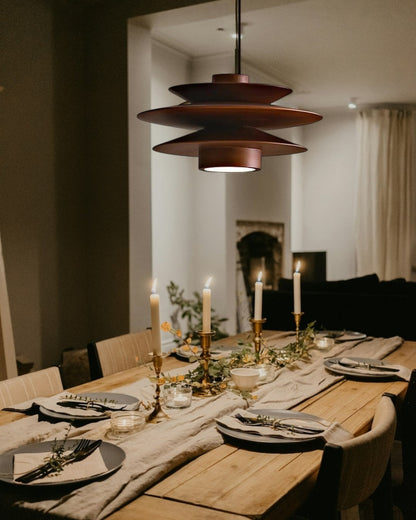 Layered Rubberwood Pendant Light Walnut Finish Ceiling Fixture Dining Room Living Room Ambient Lighting Modern Natural Wood Chandelier Warm