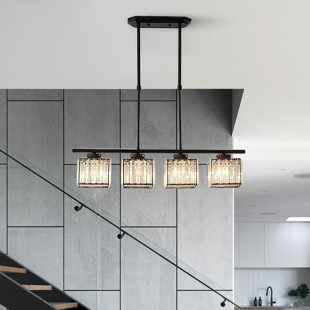 Multi-Light Overhead Fixture with Clear Glass Globes for Dining Tables & Islands – Adjustable Drop, Black Metal Frame, E27 Socket – Contempo
