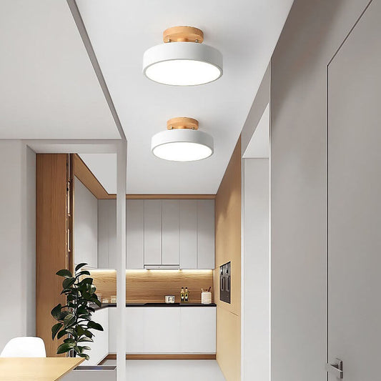 Plafonnier LED encastré circulaire en bois pour chambre, couloir et salon - Design moderne imitation bois