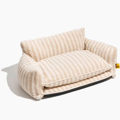 Plush Pet Couch with Washable Cover - Dual-Layer Cushioned Lounger for Dogs & Cats - Striped Fleece Nap Spot