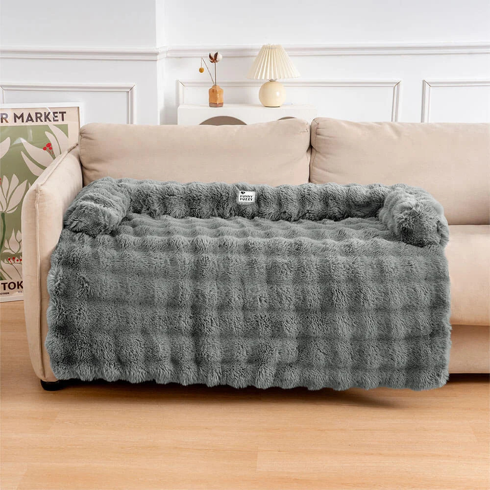 Ultra-Plush Pet Couch Cover & Cushion Mat for Dogs and Cats - Washable Non-Slip Furniture Protector Throw Blanket with Deep Pile Faux Fur