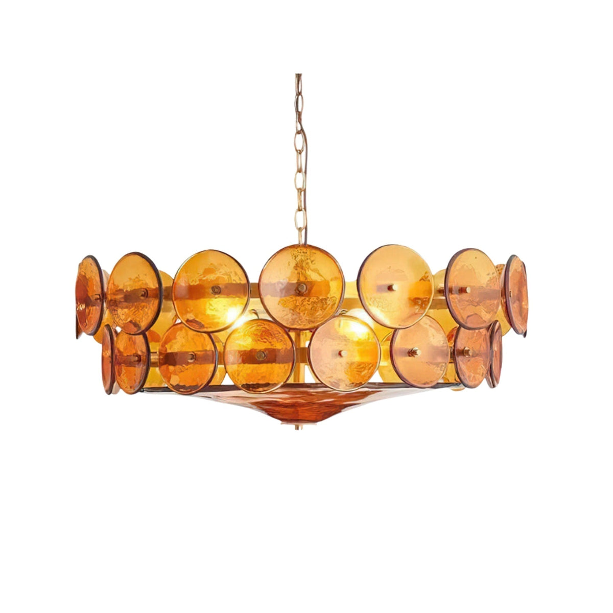 Lustre à disques de verre superposés avec hauteur réglable – Finition métallique chaleureuse pour salles à manger, salons et entrées