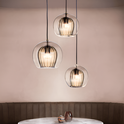 Spherical Glass Hanging Light with Adjustable Height for Kitchen Island, Dining Table, Bedroom | E27 Socket | Modern Orb Fixture for Home an