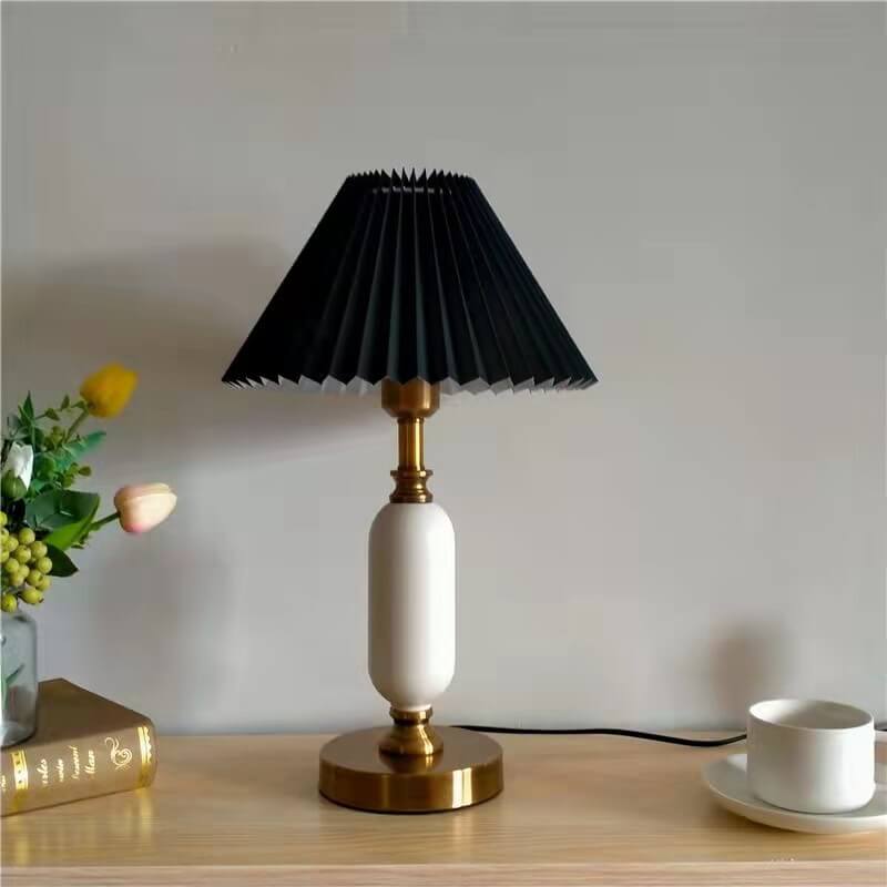 Pleated Bedside Lamp with Metal Base and Fabric Shade for Bedroom, Living Room & Study | E26 Socket