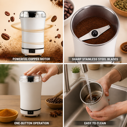 Copper Motor Stainless Steel Blades Coffee & Spice Grinder (100g Capacity)