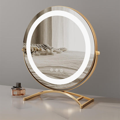 Rechargeable Lighted Vanity Mirror 16 Inch Round Tabletop Mirror with Adjustable LED Brightness Dimmable 360 Rotation for Makeup Skincare Be