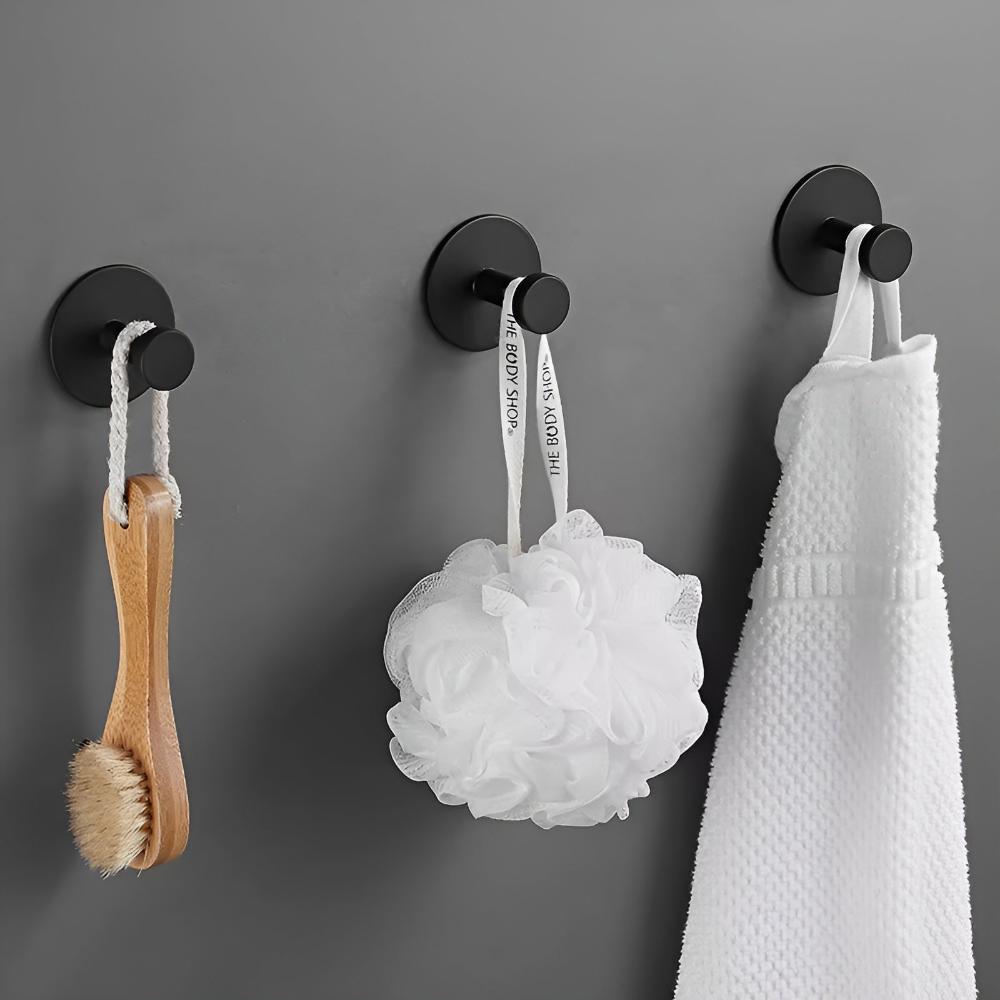 Adhesive Hooks for Bathroom Kitchen Towel Storage No-Drill Stainless Steel Robe Hanger Organizer Set Load Capacity 15 lbs Removable Wall Mou