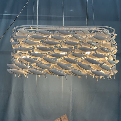 Ceramic Fish Sculpture Chandelier for Dining Room – Modern Coastal Pendant Light Fixture with Adjustable Hanging Height