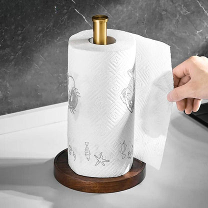 Paper Towel Holder Freestanding Countertop Stand with Walnut Wood Base 12 in Tall Dispenser for Kitchen Island Dining Table Modern Farmhouse