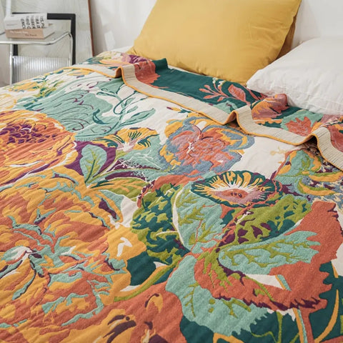 Sable Floral Blanket - 100% Cotton, Reversible Design