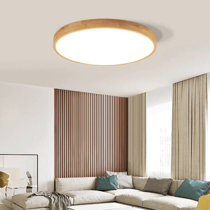 Round Wood Overhead Light Fixture with Adjustable Temperature Settings 12-24 Inch Low Profile for Bedroom Living Room Kitchen Dining Area Co