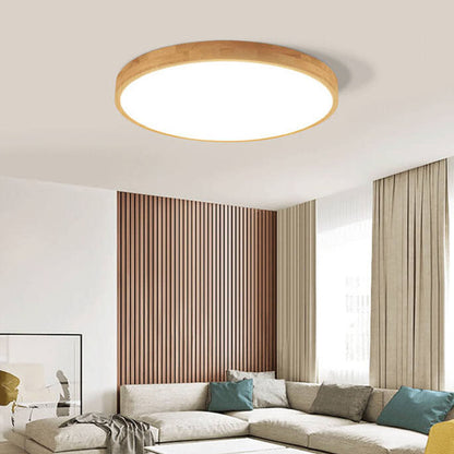 Round Wood Overhead Light Fixture with Adjustable Temperature Settings 12-24 Inch Low Profile for Bedroom Living Room Kitchen Dining Area Co