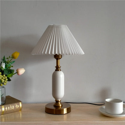Pleated Bedside Lamp with Metal Base and Fabric Shade for Bedroom, Living Room & Study | E26 Socket