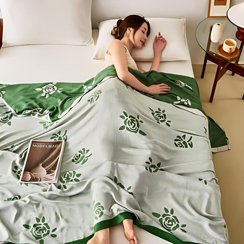 Couverture rafraîchissante en fibre de bambou avec motif floral | Parfaite pour le confort estival