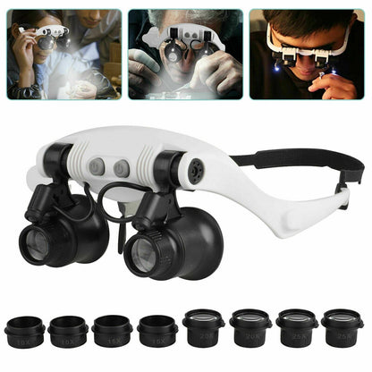 Headband Magnifying Visor with LED Light – 4 Interchangeable Lenses for Close-Up Work, Jewelry Repair, Crafts & Electronics