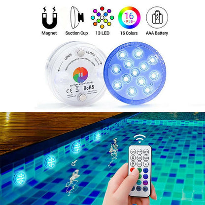 Submersible LED Pool Light with Remote Control, Waterproof Magnetic Suction Cup Underwater RGB Color Changing Accent Lighting for Pools