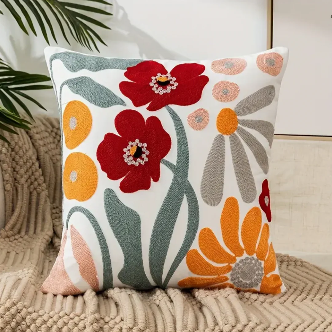 Floral Throw Pillow Cover 18x18 Inches Cotton Poly Blend Decorative Cushion Case for Couch Sofa Bed Living Room Farmhouse Boho Bedroom