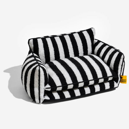 Plush Pet Couch with Washable Cover - Dual-Layer Cushioned Lounger for Dogs & Cats - Striped Fleece Nap Spot