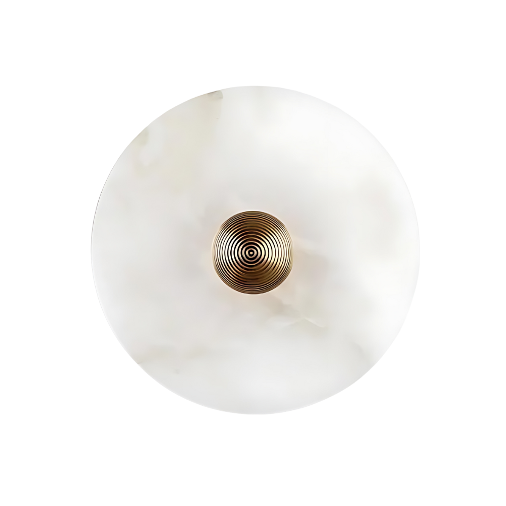 Round Stone Sconce with Built-In LED – Natural Veined Finish for Bedroom, Hallway & Living Room – 6 to 12 Inch Sizes – Minimalist Aluminum M