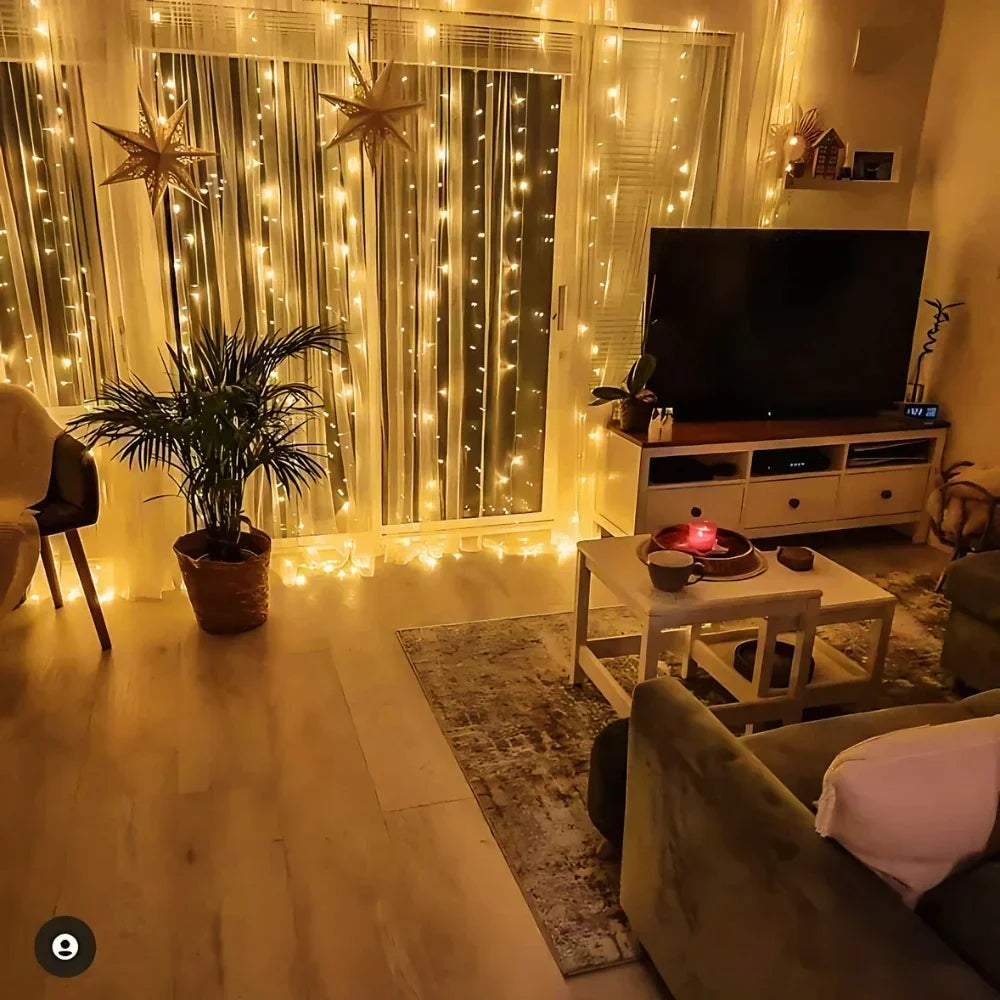 LED Curtain String Lights Warm White USB Powered with Remote 8 Modes for Indoor Outdoor Patio Bedroom Wedding Party Decorative Waterproof