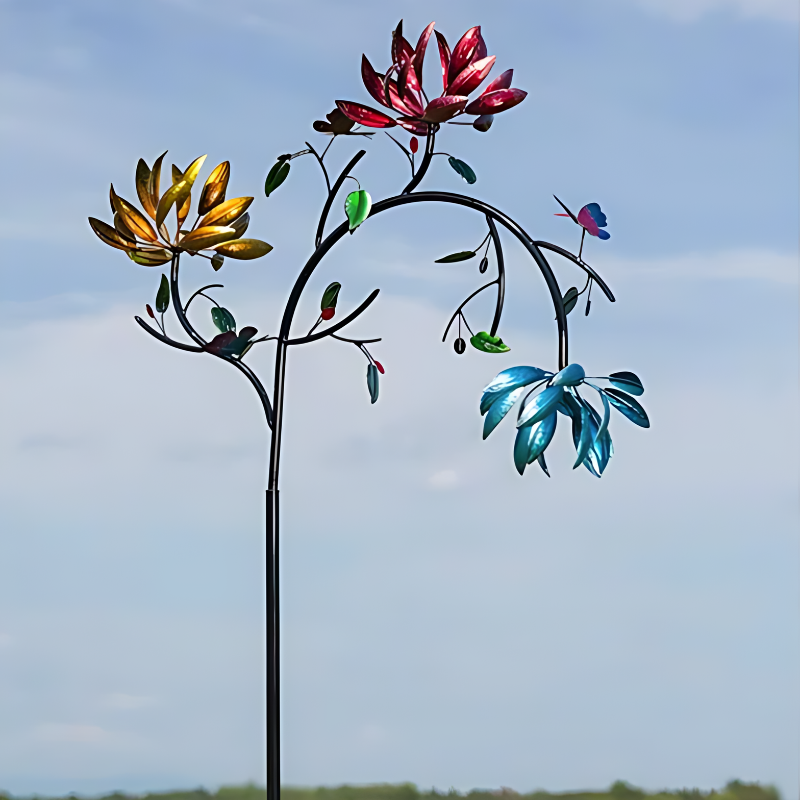 Rotating Kinetic Garden Spinner with Flowers & Butterflies for Outdoor Yard Decor