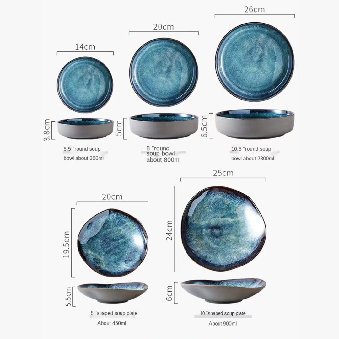 Porcelain Dinnerware Set 11-Piece Aqua Blue Plates Bowls Service for 4 Complete Kitchen Tableware Family Dining Entertaining Microwave Dishw