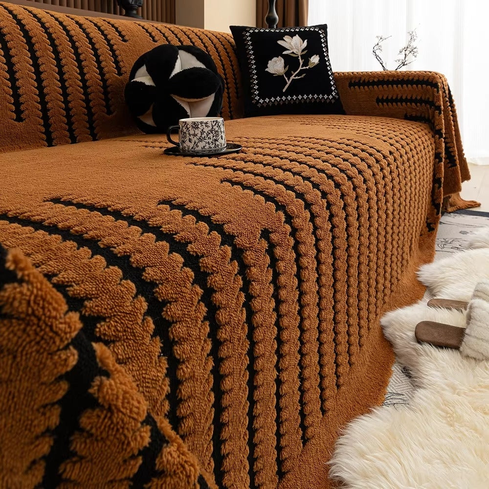 Plush Couch Protector with Grip Backing Neutral Tan Furniture Guard for Sectionals Loveseats Family Rooms Pet-Friendly Washable Cover