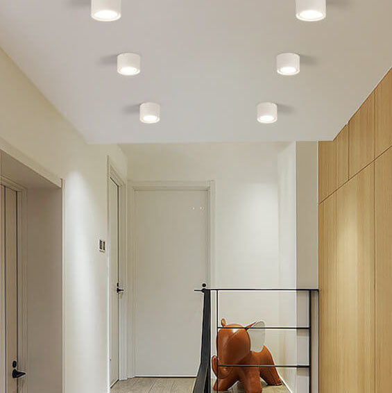 Modern Cylinder Surface Mount LED Downlight – Black White Beige Iron & Acrylic – 500 to 1200 Lumens Hardwired Fixture for Kitchen Hallway