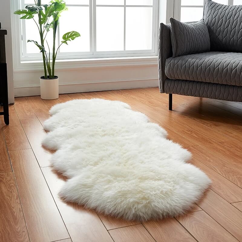 Plush Faux Fur Area Runner 24 × 47 Inches Beige Anti-Slip Backing Hallway Bedroom Entryway Ultra Soft Sheepskin Style Floor Mat for Living R