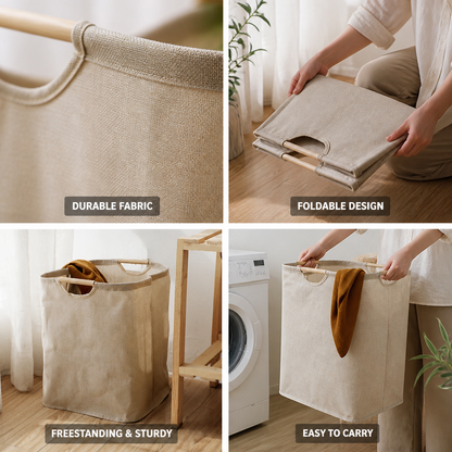 Space-Saving Cotton-Linen Foldable Laundry Basket