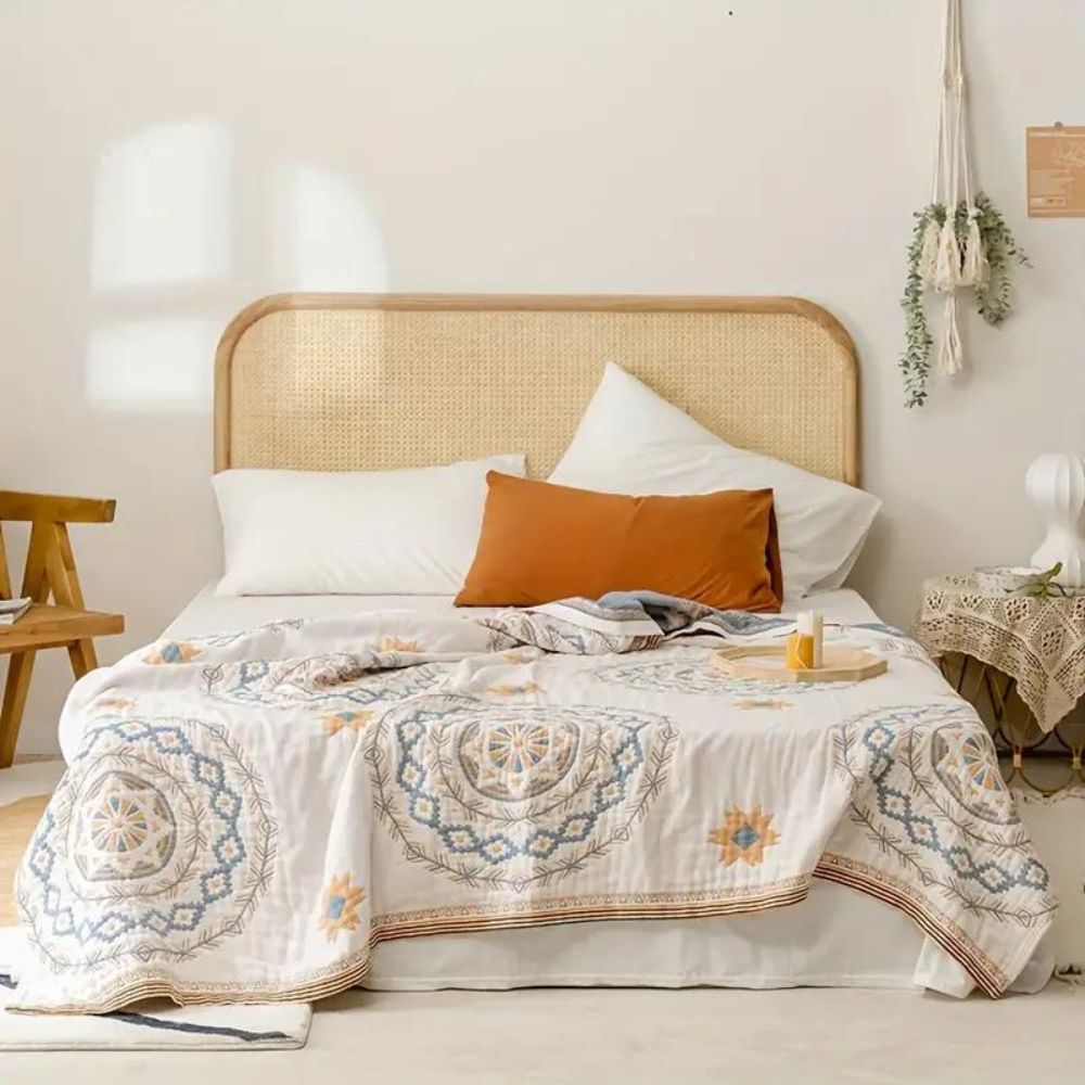 Cotton Throw Blanket with Mandala Pattern – Lightweight All-Season Cover for Couch, Bed, Sofa – Boho Home Decor Accent Piece
